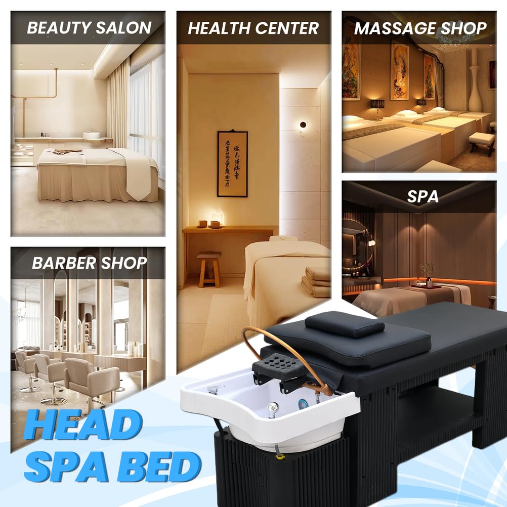Pubaerkk Shampoo Bed with Steaming & Water Circulation, Spa Shampoo Bed Head Spa Equipment w/Open Storage Space for Spa Beauty Salon