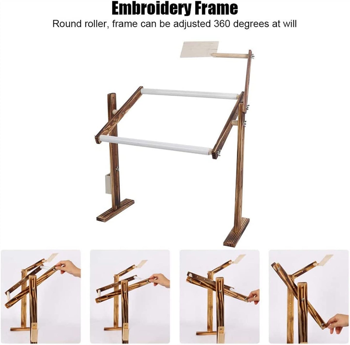 Cross Stitch Frame Stand,Embroidery Rack Frame Floor-Standing Type 360° Adjustable Embroidery Rack,Adjustable Height Wood Frame Stand Sewing Supplies for Art Craft S