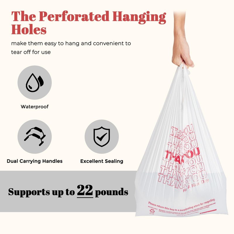 Delxo Grocery Bags Thank You Plastic T-Shirt Bag (1000 Count), White Supermarket Shopping Bags with Handles for Restaurant, Retail, To Go, Takeout, Convenience Stores 11.5 x 6.5 x 21 In