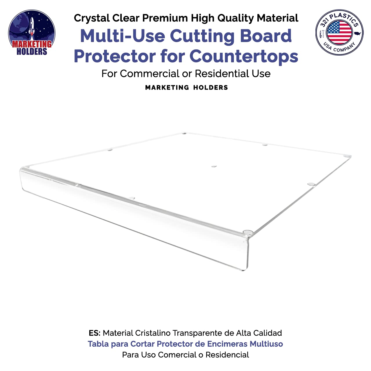 2 Pack Clear Acrylic Cutting Boards 3 Pieces 1" Lip and Rubber Anti Skid Bumpers Countertop Charcuterie Plate Restaurants Home or Commercial Kitchens Clear Durable Acrylic by Marketing Holders