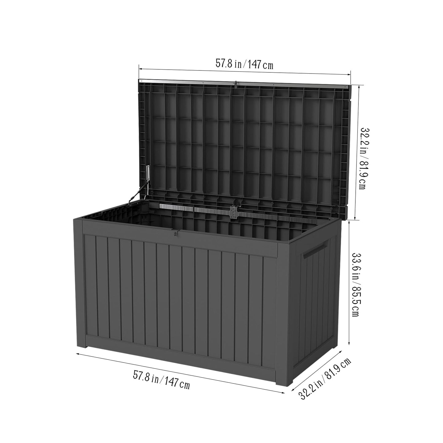 GALUBUBU 230 Gallon Patio Storage Box, Outdoor Resin Deck Box with Hydraulic Lid, Lockable & Waterproof for Garden Tools, Furniture Cushions, UV Resistant Outside Storage, Black