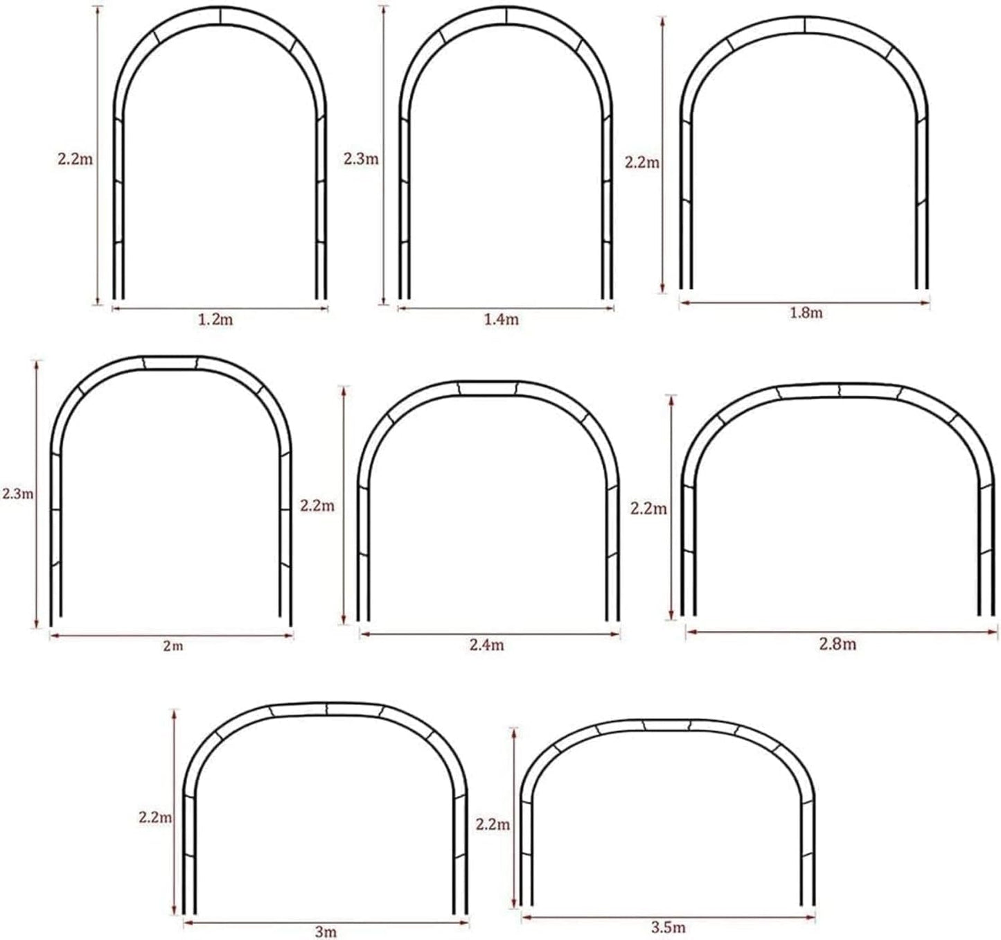 Metal Garden Arch for Climbing Plants and Rose Trees Large Outdoor Wedding Arch Stand with Party Decorations (Black W1.4M*H2.3meters)