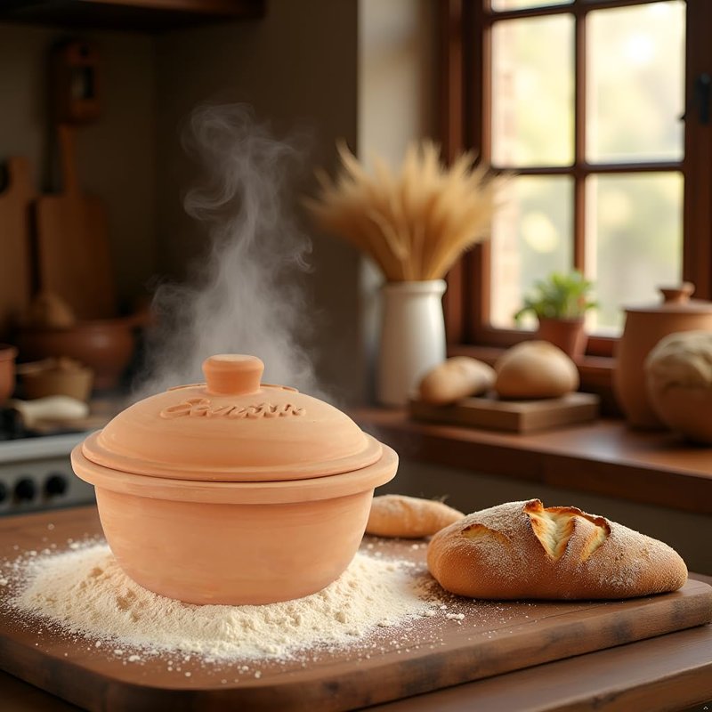 Reston Lloyd Eurita 2 Quart Terracotta Clay Dutch Oven – Natural, Lead‑& Cadmium‑Free, Oven & Microwave Safe, Rustic Slow-Cooker Pot for Sourdough Bread, Roasting & Casseroles, Healthy cooking