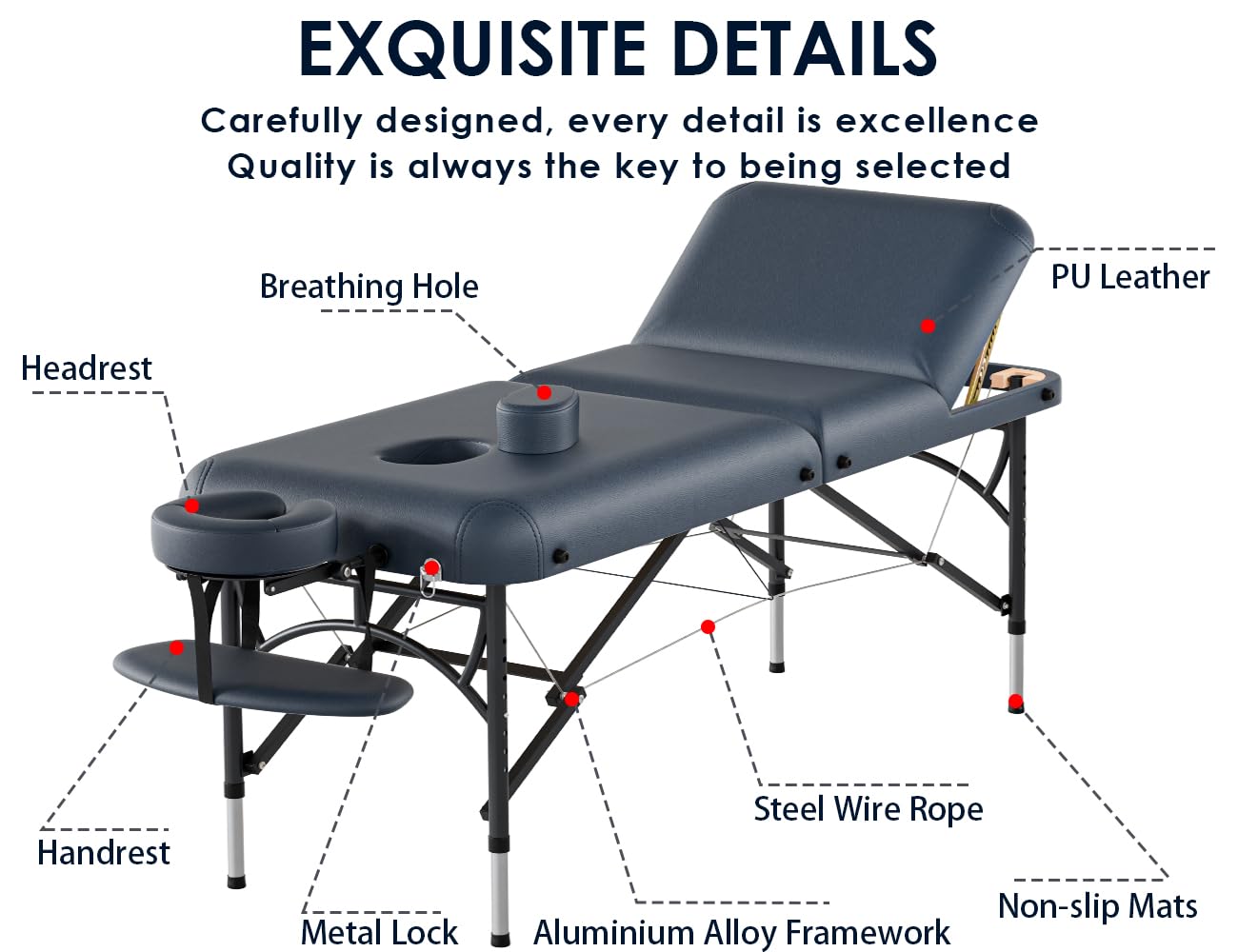 CLORIS 84" Professional Massage Table Portable 3 Folding Lightweight Facial Salon Spa Tattoo Bed Height Adjustable with Carrying Bag & Aluminium Leg Hold Up to 1100LBS Blue