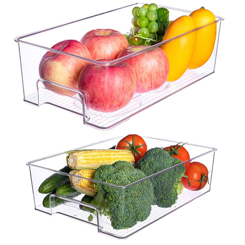 SANNO Vegetable Refrigerator Organizer Food Bins with lids Large Stackable Fridge Clear Organizers Kitchen Cabinet Organizer for Freezer, Kitchen, Countertops, Cabinets Pantry Storage Bins,set of 2