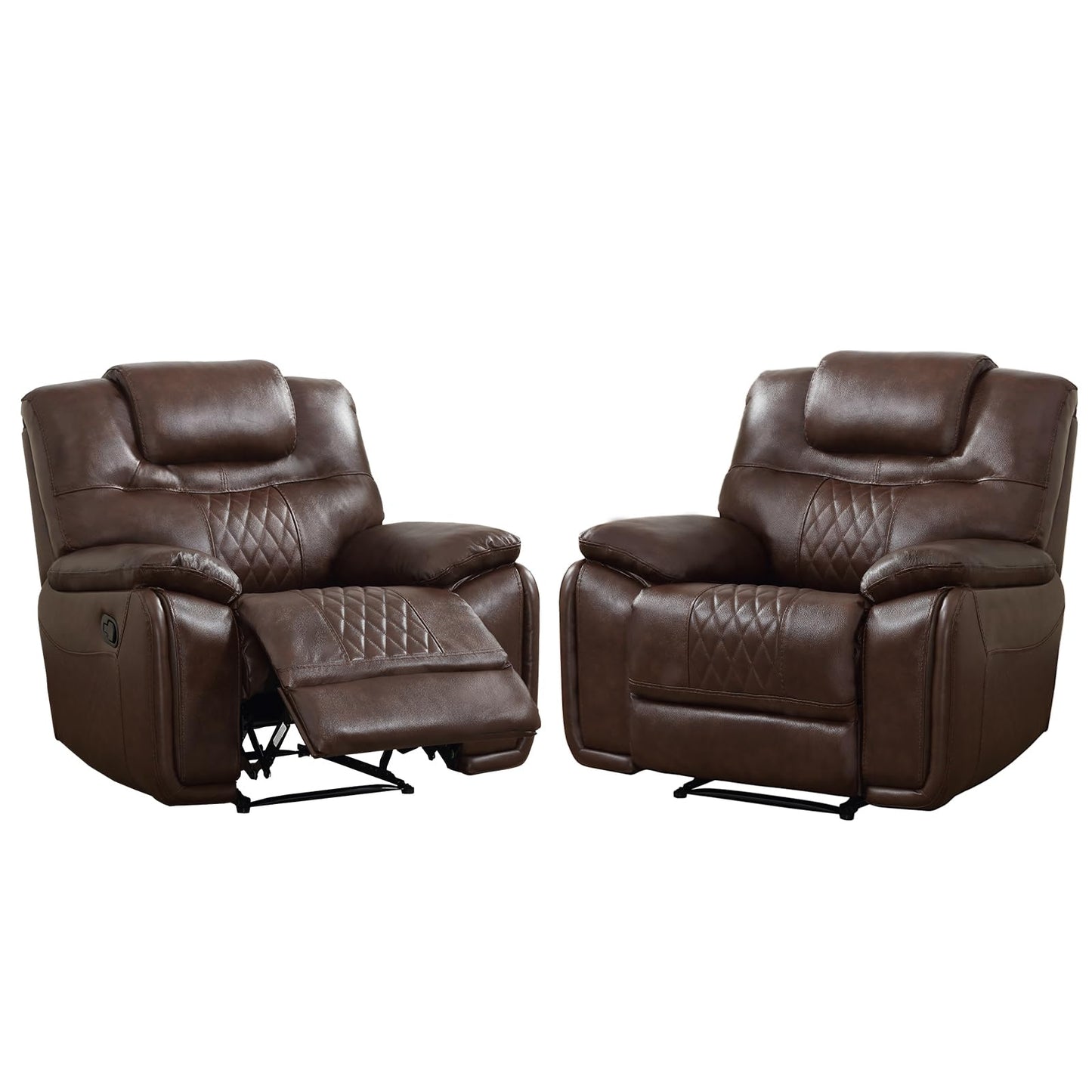 ANJ Genuine Recliner Chair Set of 2, Manual Reclining Chair with Ergonomic Design, Oversized Single Sofa Recliner with Soft Armrest and Flexible Footrest for Living Room,(Red Brown)