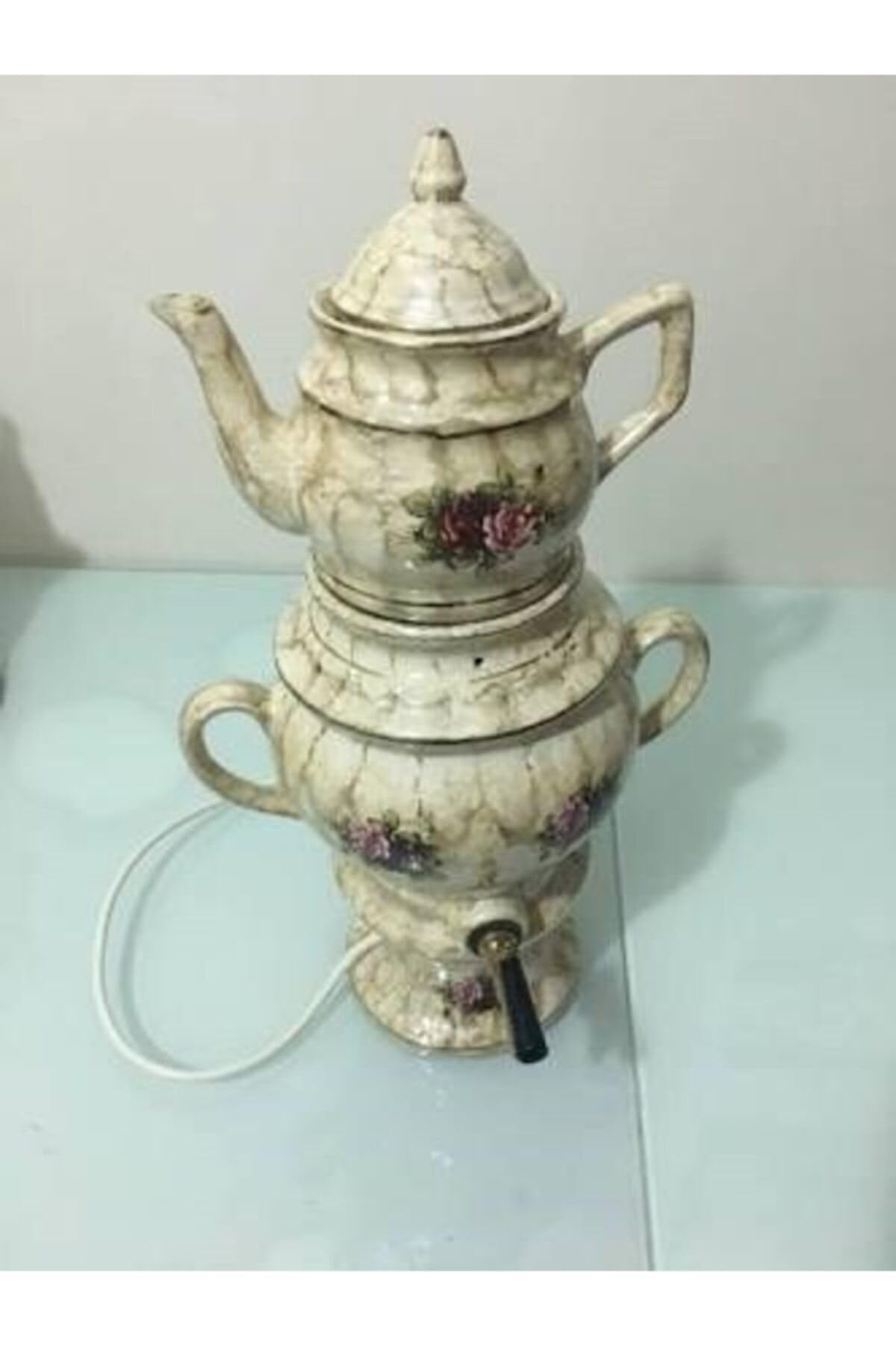 Porcelain Tea Samovar Handcrafted Turkish Style Teapot for Home Decor, Kitchen, Gift