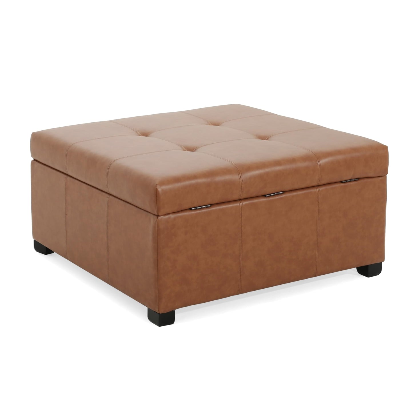 Christopher Knight Home Carlsbad PU Ottoman with Storage Square,Faux Leather Storage Ottoman Bench,Small Foot Rest Stool, End Side Table,Upholstered Toy Box Storage for Living Room Bed Room,Tan Brown