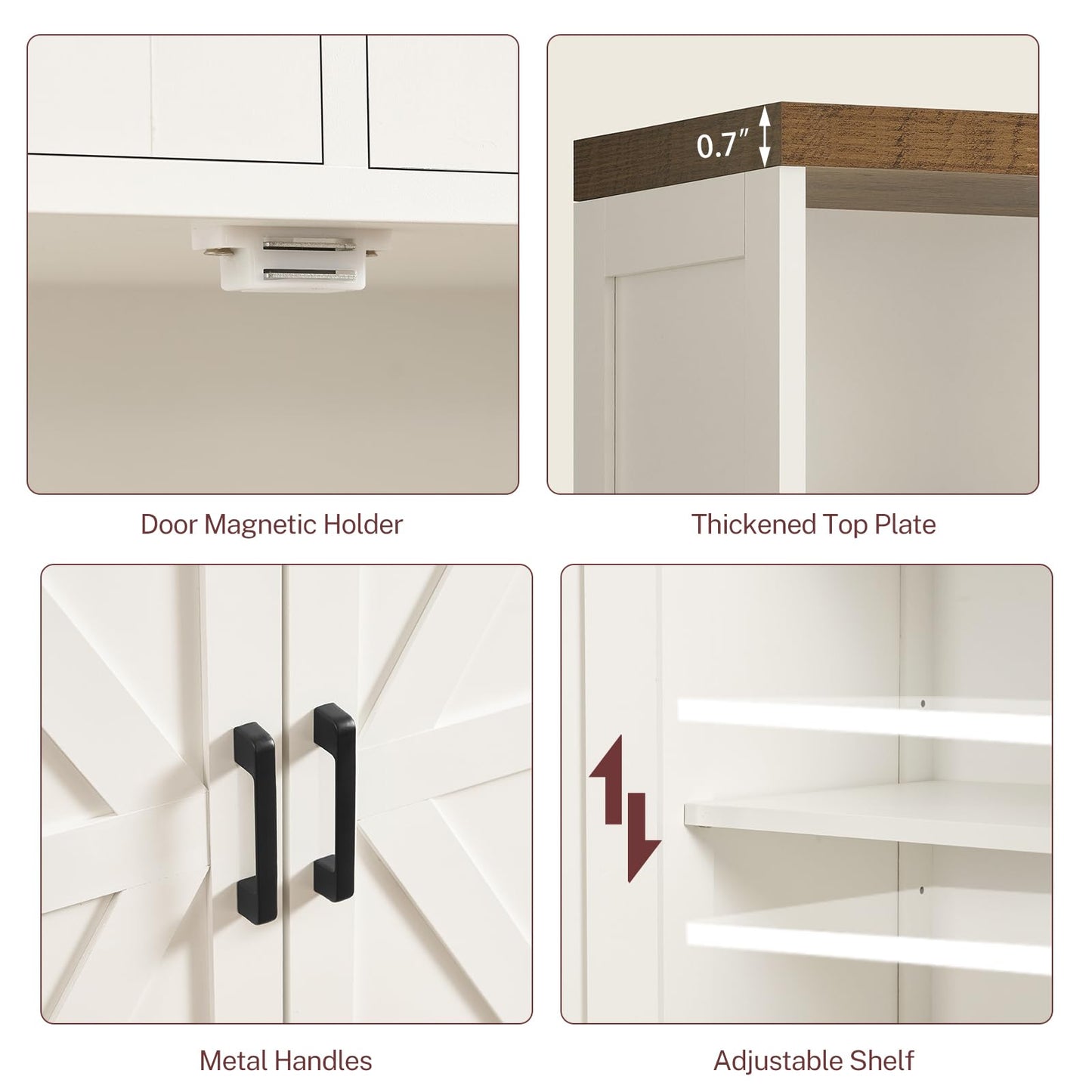 TEENFON Storage Cabinet with Doors & 2 Drawers, Kitchen Cabinet with Adjustable Shelf, Pantry Cabinets, Bathroom Cabinets, for Living Room, Entryway, Home Office, White