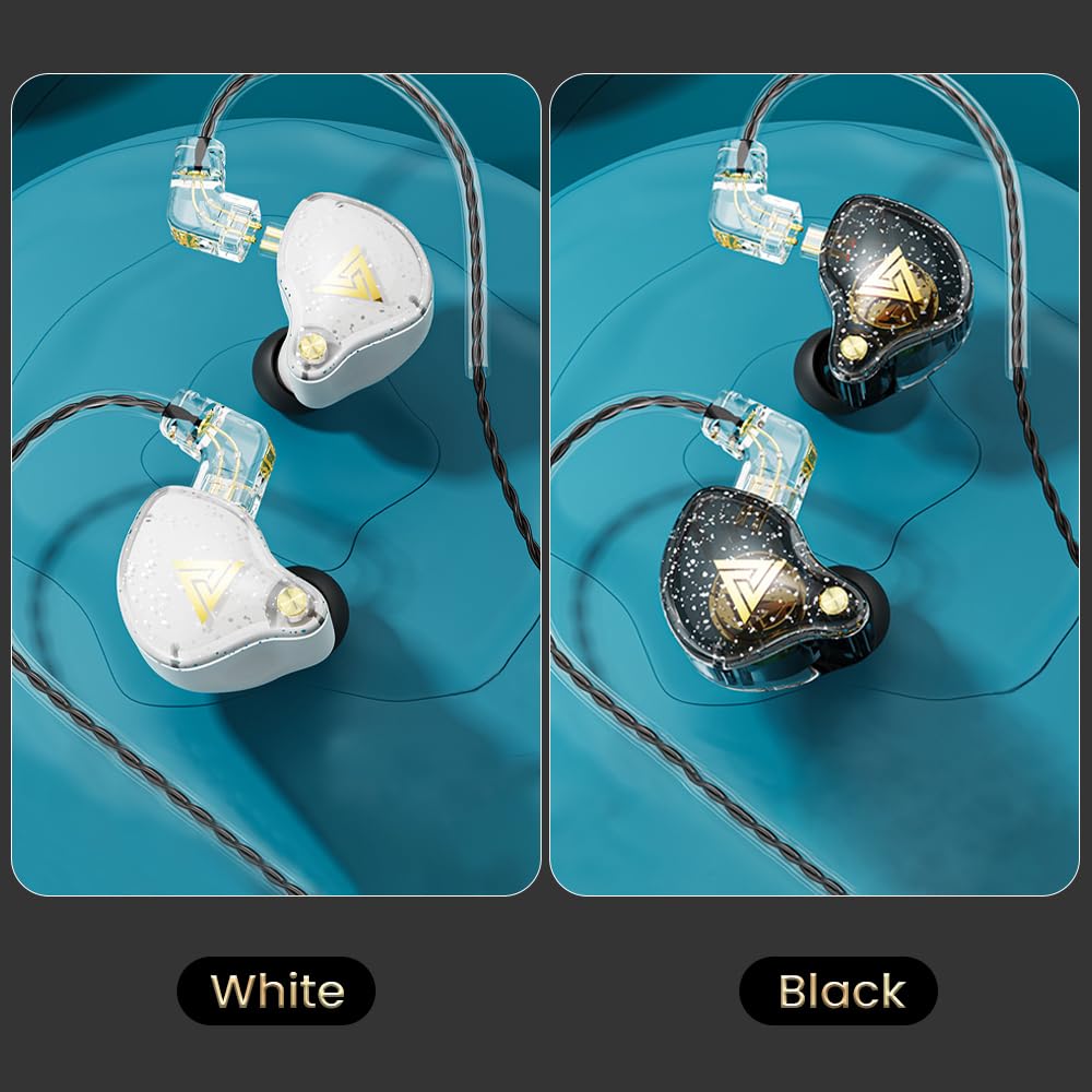 Yeabomy Wired Gaming Earbuds 2 Pack, AK6 PRO in Ear Monitors, Deep Bass Sound Wired Earbuds, HiFi in Ear Headphones with New 1DD 10mm Dynamic Driver, IEM for Music Gaming Video Calling (Black+White)