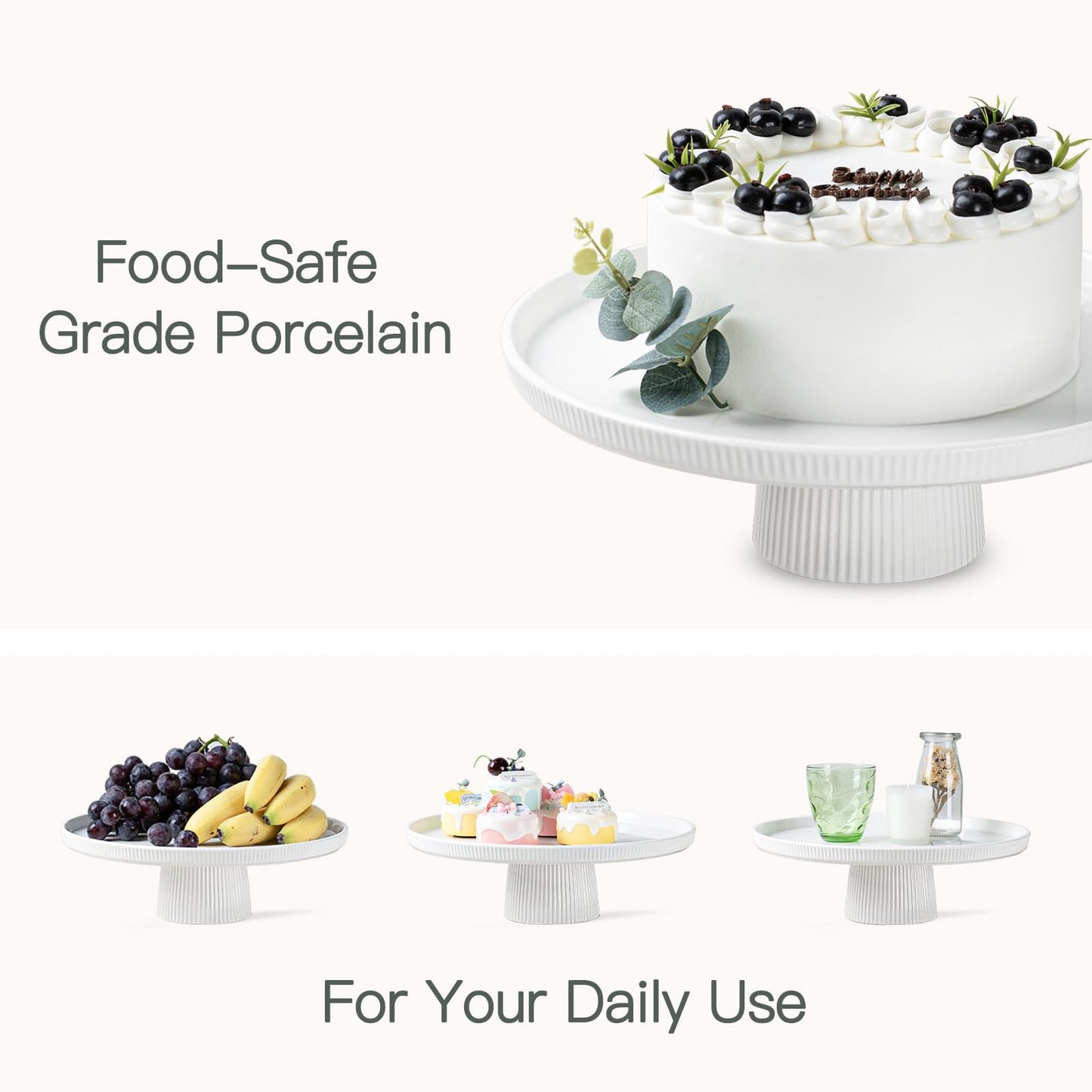 KOBIKOBI 13 Inch Ceramic Cake Stand with Pedestal - White Round Cake Plate for Dessert Table Display, Elevated Cupcake Stand for Wedding, Birthday, Baby Shower, Tea Party, Holiday Entertaining