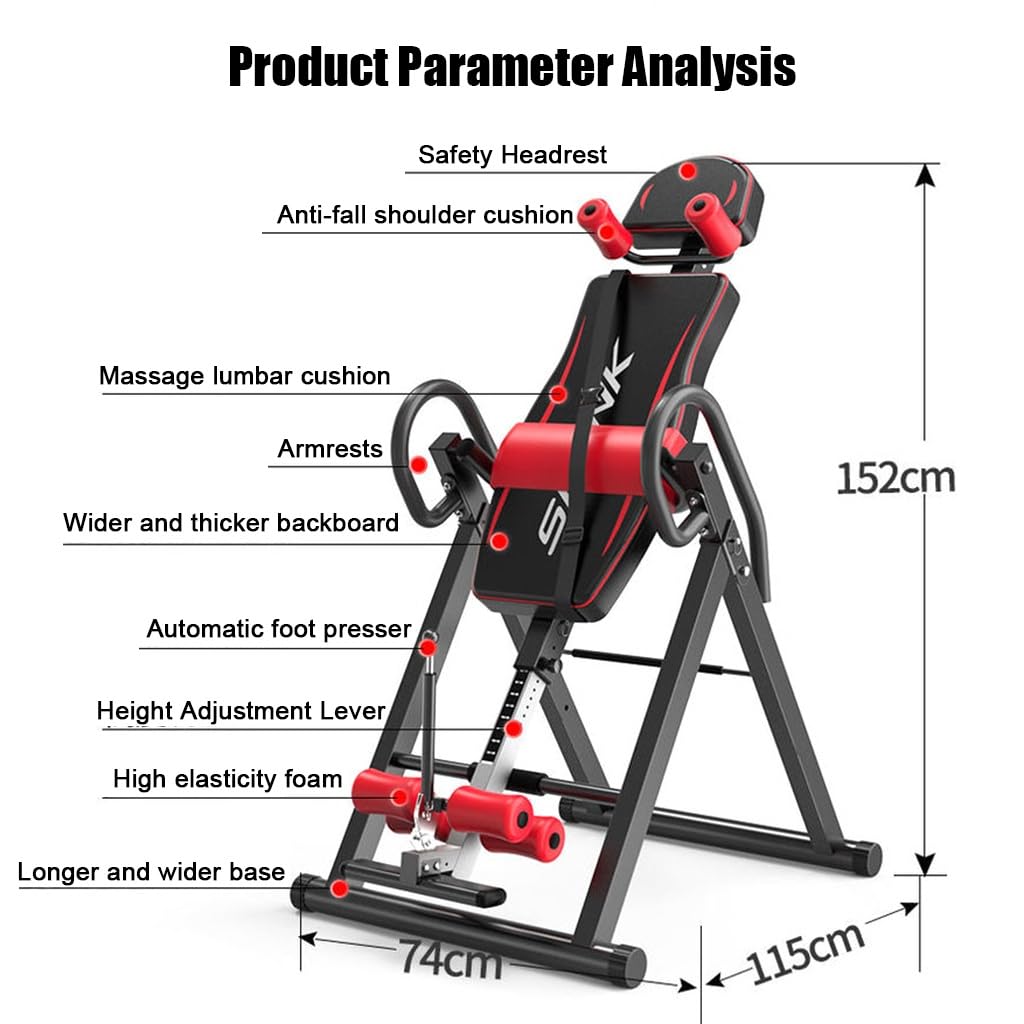 RIEJIN Gravity Heavy Duty Inversion Table with Headrest & Adjustable Protective Belt Back Stretcher Machine for Pain Relief Therapy