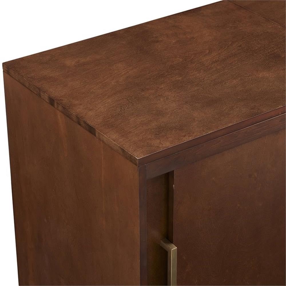 BOWERY HILL Mid-Century Media Console Table, 44 in x 18 in x 34.25 in, MDF/Birch Veneer, Mahogany Finish, Gold Metal Hardware, Hinged Top, Vinyl Record Storage, Sliding Doors, Living Room Turntable