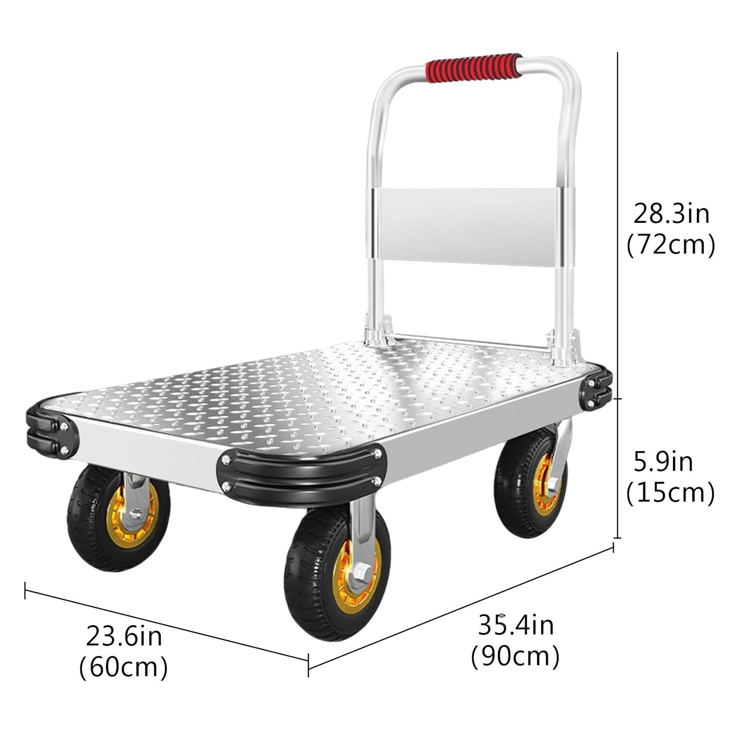 Folding Platform Trolley, Heavy-Duty Steel Utility Cart with Foldable Handrails for Space-Saving Storage, Ideal for Supermarkets, Garages & Warehouses