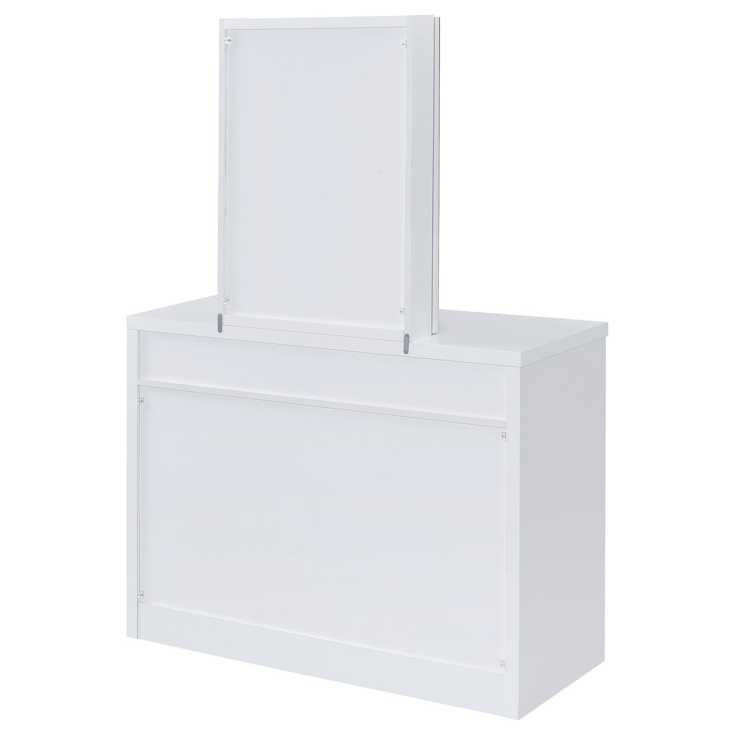 Coaster Home Furnishings - Bunbury - Wood - Makeup Vanity Table Set with Rectangular Storage Mirror, Dual Drawers, and Upholstery Stool - Bedroom - White - 930280