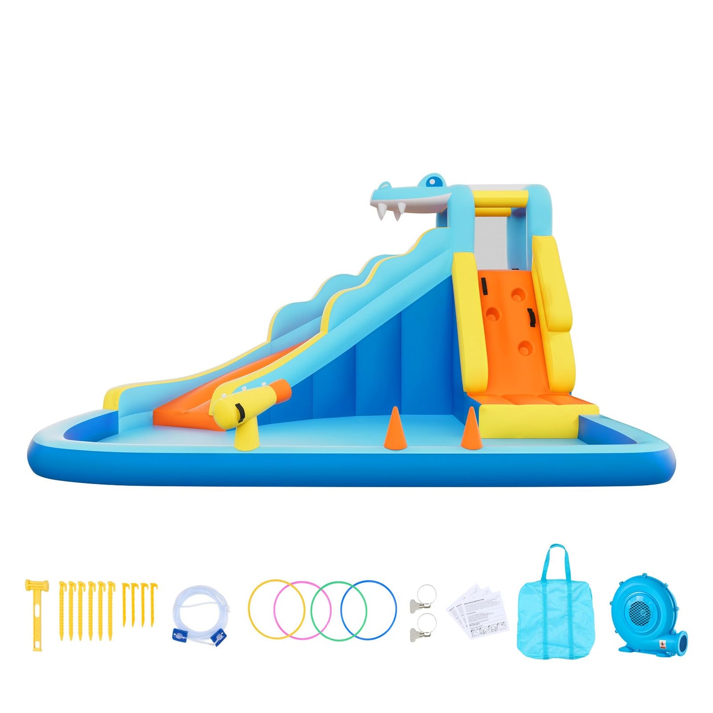 VEVOR Bounce House for Kids, Inflatable Bounce House with Air Blower, Water Slide, Bouncer Castle with Bounces Zone, Climbing Wall, Splash Pool & Water Ring Toss, for 3 to 4 Kids Ages 3 to 8