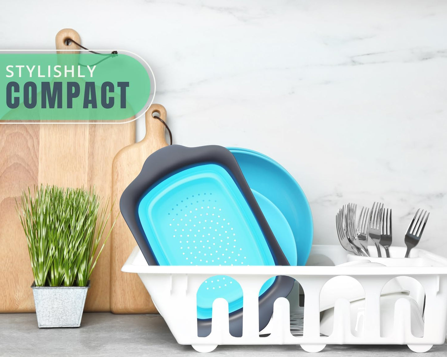 Comfify XL Large Kitchen Strainer - Collapsible Silicone Over - The-Sink Colander with Extendable Handles - Use with Pasta, Fruit, Berries & Veggie - 6 Quart - Blue