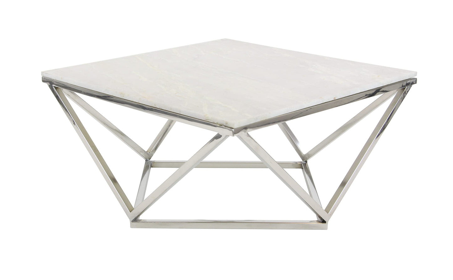 Deco 79 Ceramic Accent Table with Marble Top, 29" x 29" x 18", White