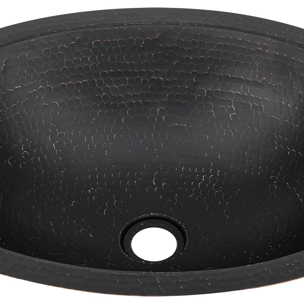 Premier Copper Products 19" Oval Under Counter Hammered Copper Bathroom Sink in Glazed Black LO19FBLK