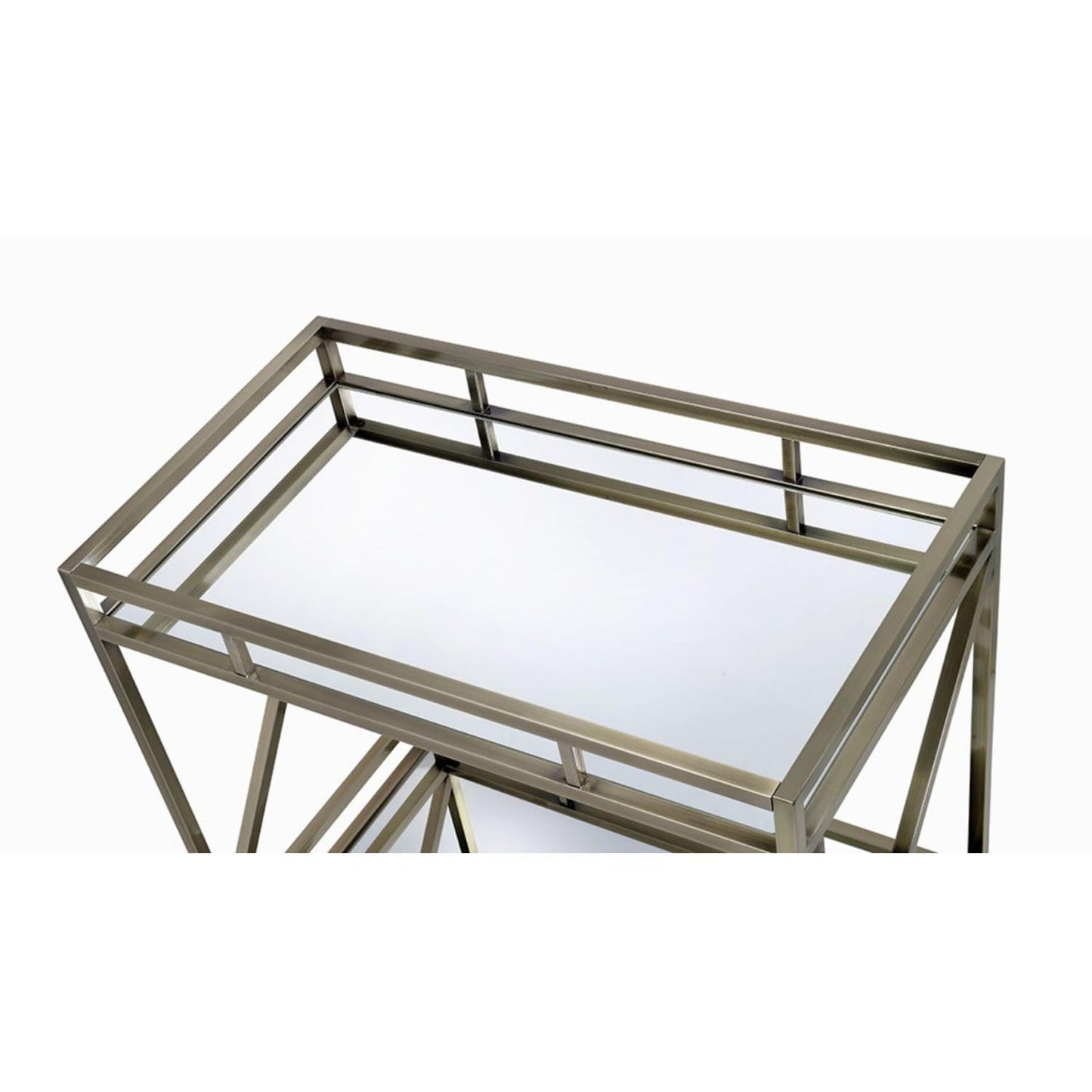 Kristensen Mirrored & Antique Gold Finish Serving Cart - Antique Gold - Serving Cart with Mirrored Top & Shelf - Elegant Finish