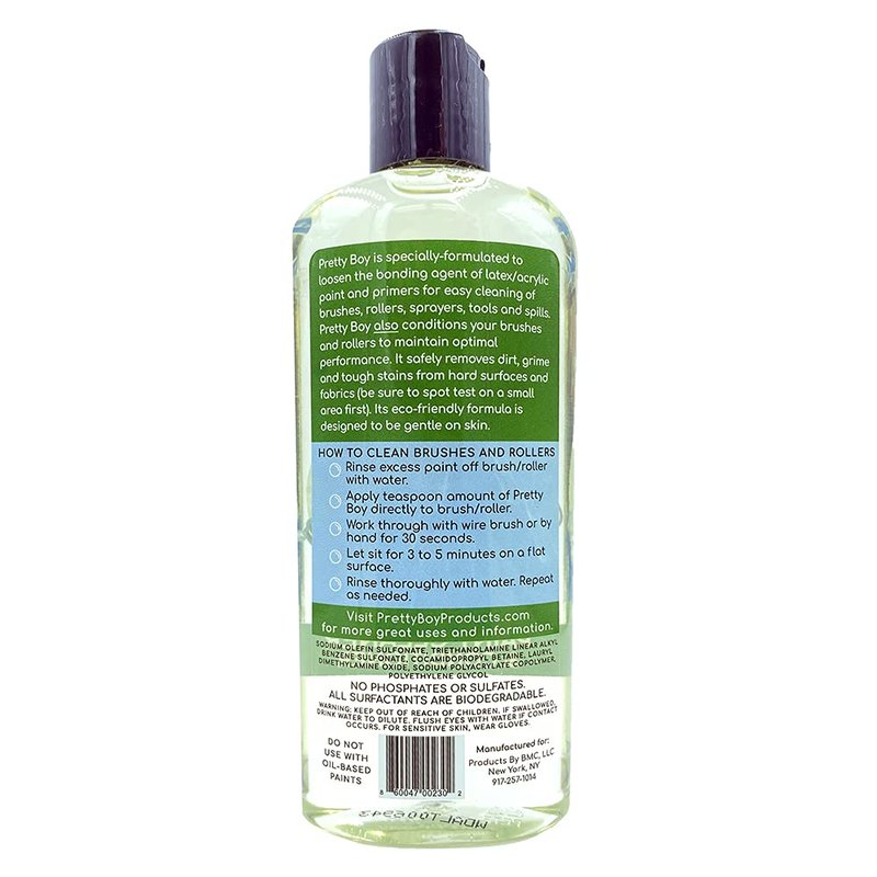 Pretty Boy Paint Cleaner & Conditioner – Eco-Friendly Solution for Cleaning & Conditioning Paint Brushes, Rollers, and Tools – Removes Water-Based Paints, Stains, Primers, and More (8.8 oz Bottle)