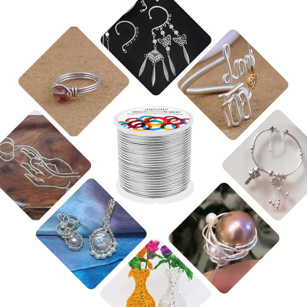 Anezus 12 Gauge Aluminum Wire 100 Feet - 2mm Metal Armature Bendable Sculpting Wire for Crafts, Wreath Making, Jewelry Making, Beading, Floral (Silver)