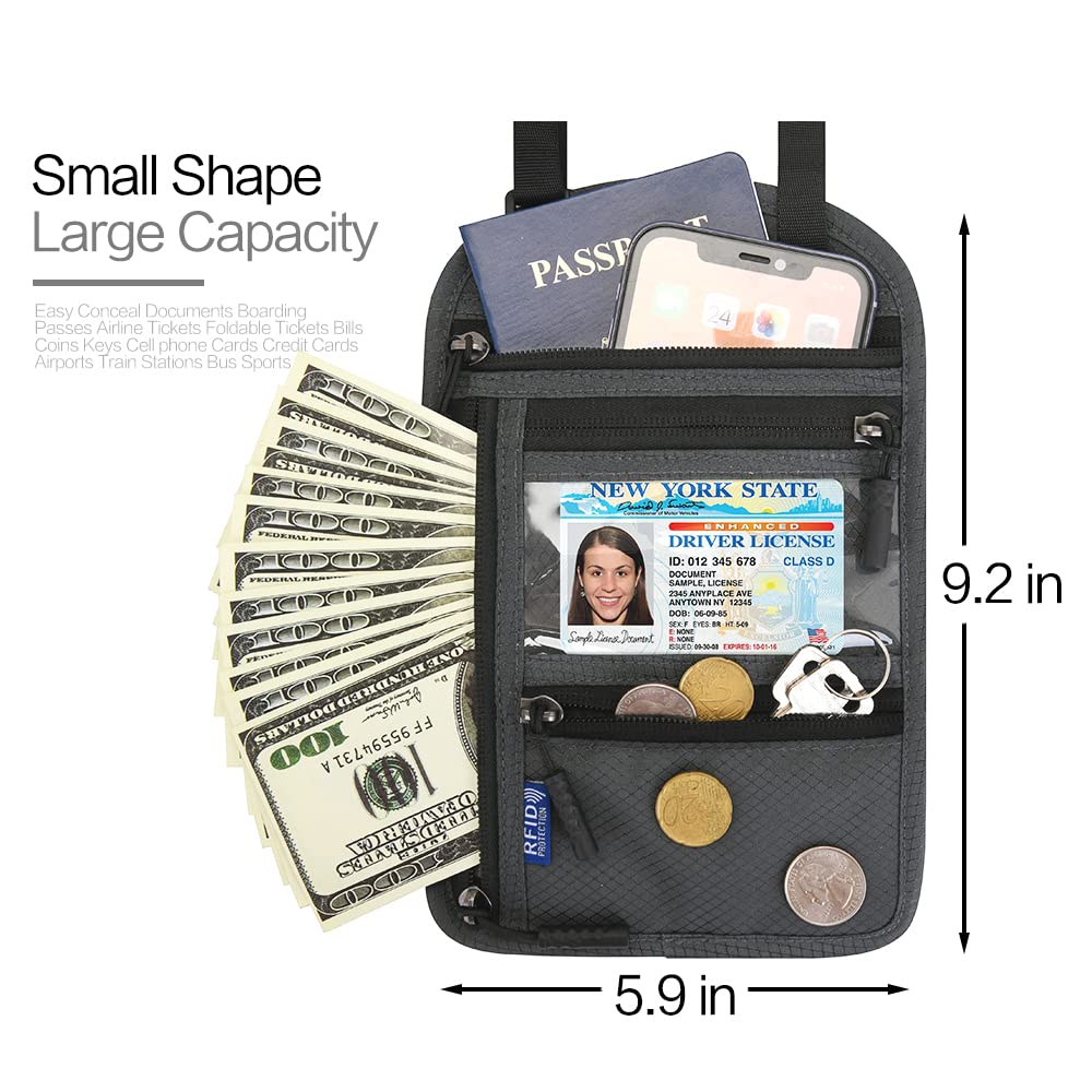 Neck Wallet Lightweight RFID Blocking Waterproof Travel Pouch for Women Men