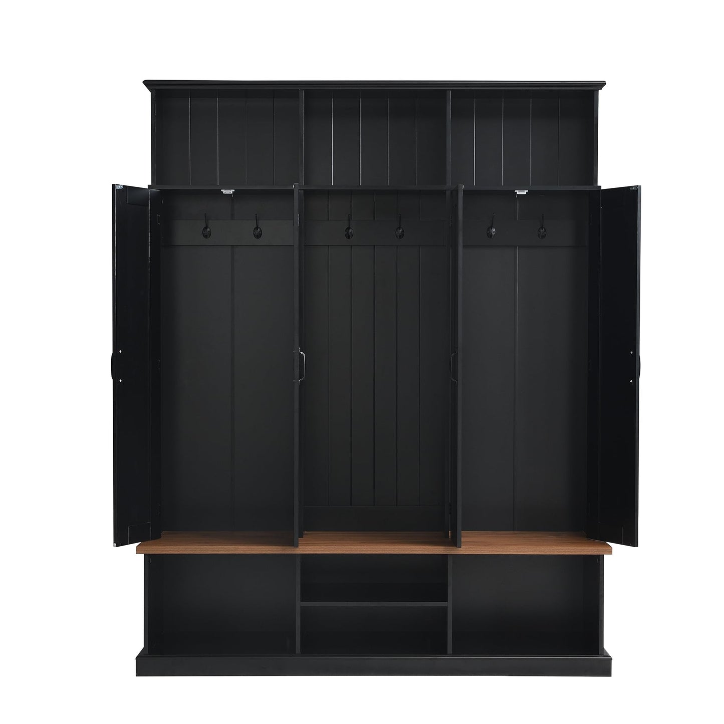 SYMCAVE Hall Tree with Bench and Shoe Storage,Shoe and Coat Rack with Drawer and Hooks,Farmhouse Furniture for Entryway,Mudroom,Living Room,Black (Black, 62.2" W)