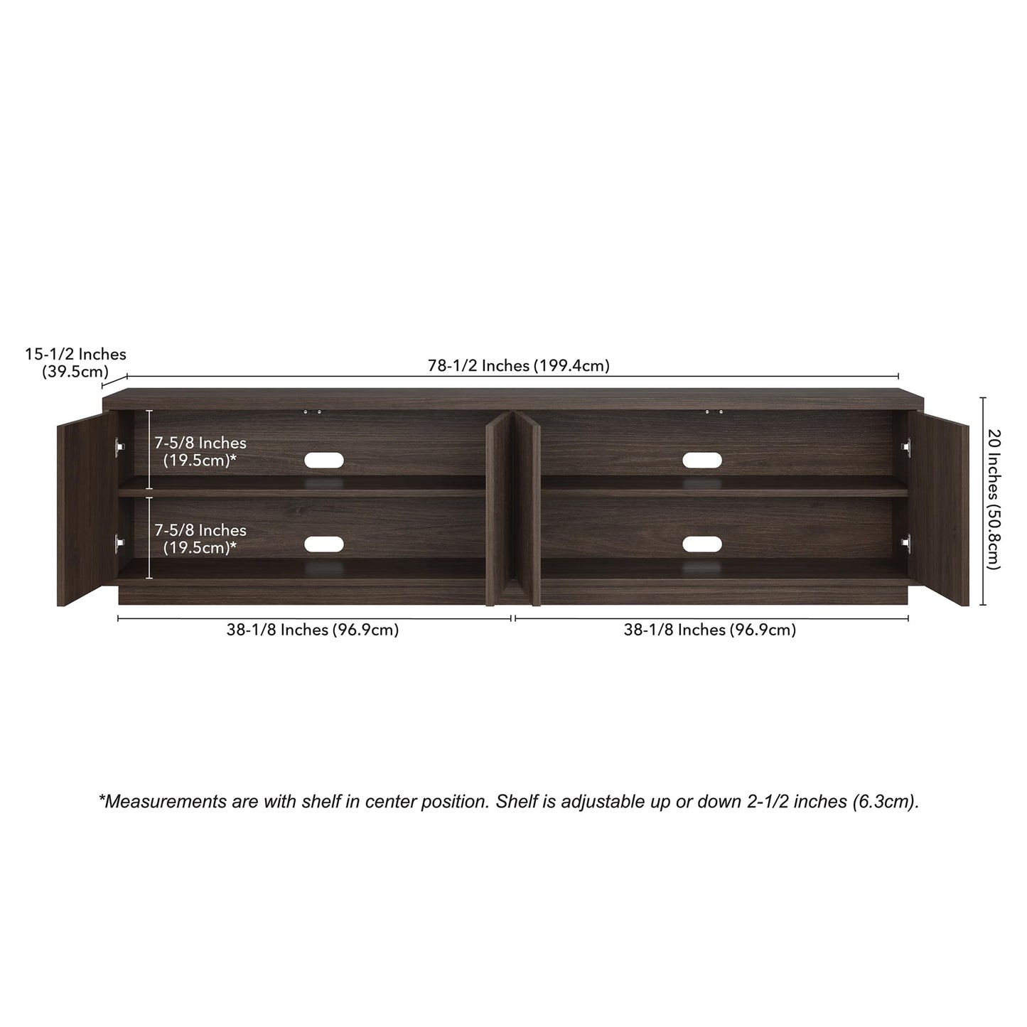 Henn&Hart Fluted TV Stand for TVs up to 85" with 2 Concealed Ribbed Storage Cabinets and Adjustable Shelves for Living Room, Family Room, or Office, Rich Brown