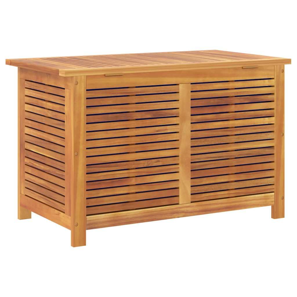 RCODSSK Solid Wood Acacia Patio Storage Box with Louver, 35.4x19.7x22 Inches, Waterproof Bag for Cushions, Outdoor Side Table and Storage