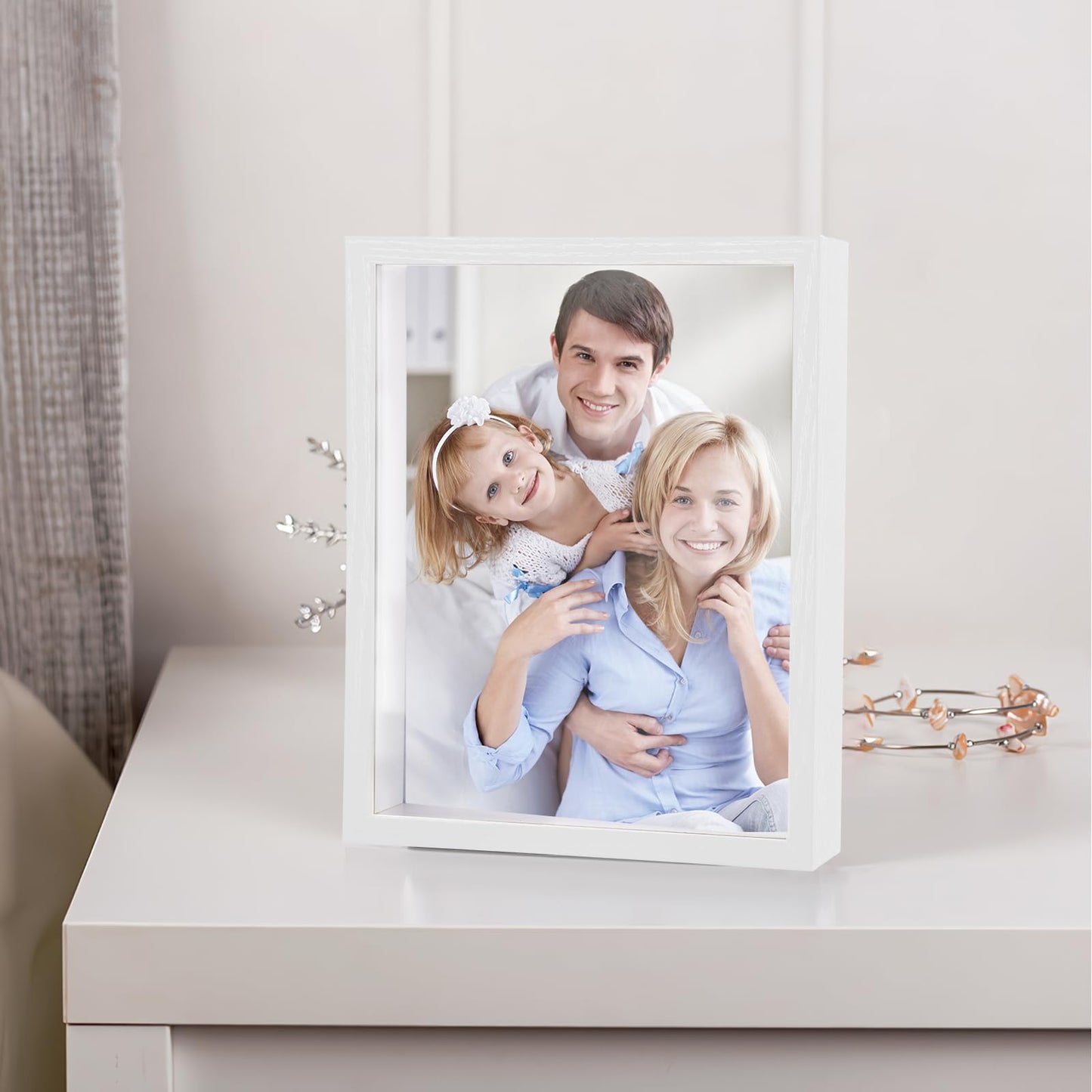 Shadow Box Frame 8x10 - 3 Pack Wood Deep Shadowbox with Glass Shadow Boxes Display Cases Suitable for Photos, Dried Flowers, Handicrafts Picture Frames for Wall (White)