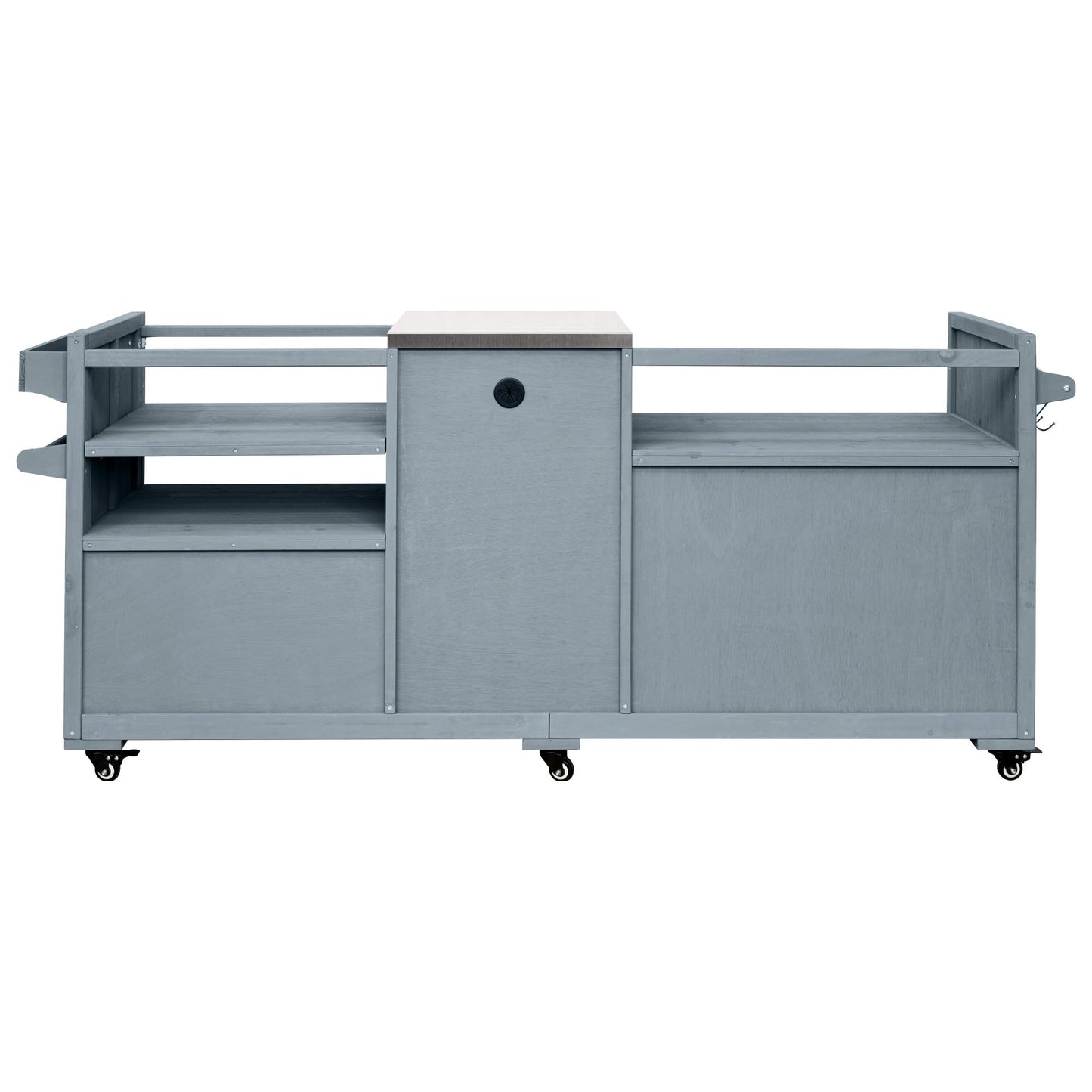 Merax 80.5" Outdoor Kitchen Island for Big Green Egg& Blackstone Griddle,Solid Wood Grill Cart Table with Stainless Steel Top,Drawer for Large Big Green Egg and 21"/28" Blackstone Griddle,Grey Blue