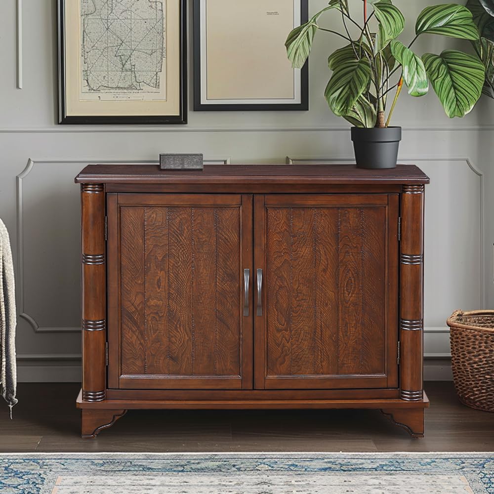 YWUFUART 40" Solid Wood Buffet Storage Cabinet,Vintage Console Table with Adjustable Shelf,Retro Sofa Table with Solid Pine Wood Legs for Living Room,Entryway,Light Espresso