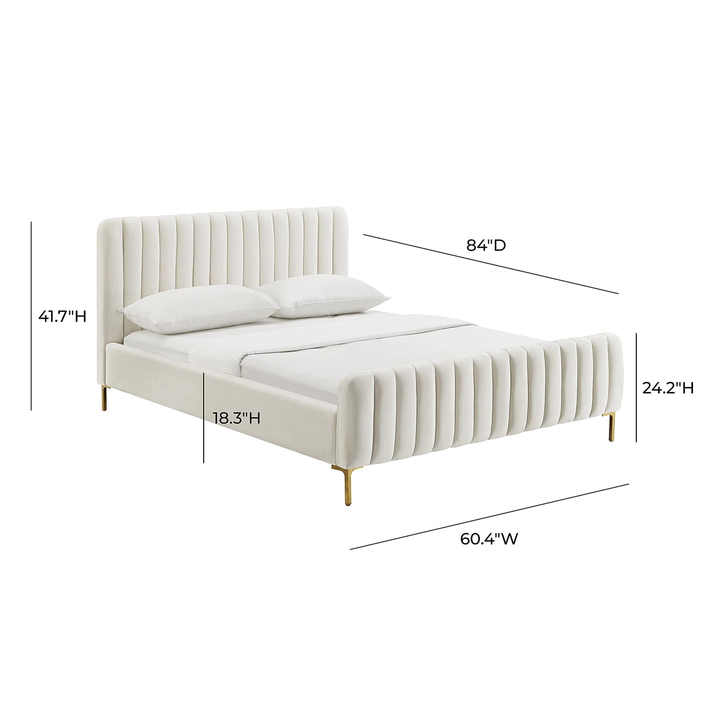 Tov Furniture Angela Velvet Bed in Full (Cream)