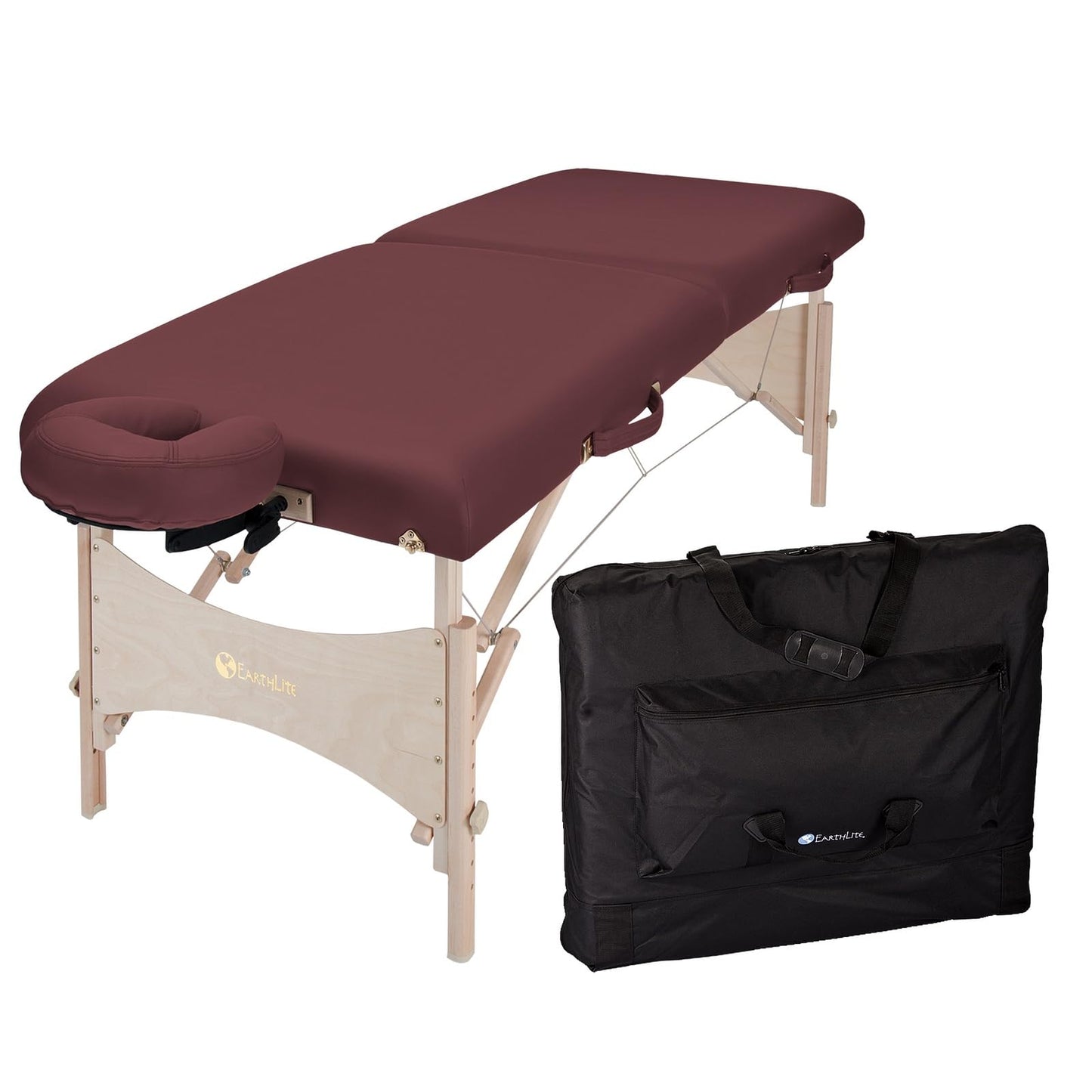 EarthLite Harmony DX Portable Massage Table Package, Includes Table + Face Cradle + Carrying Case, 30" x 73, Burgundy