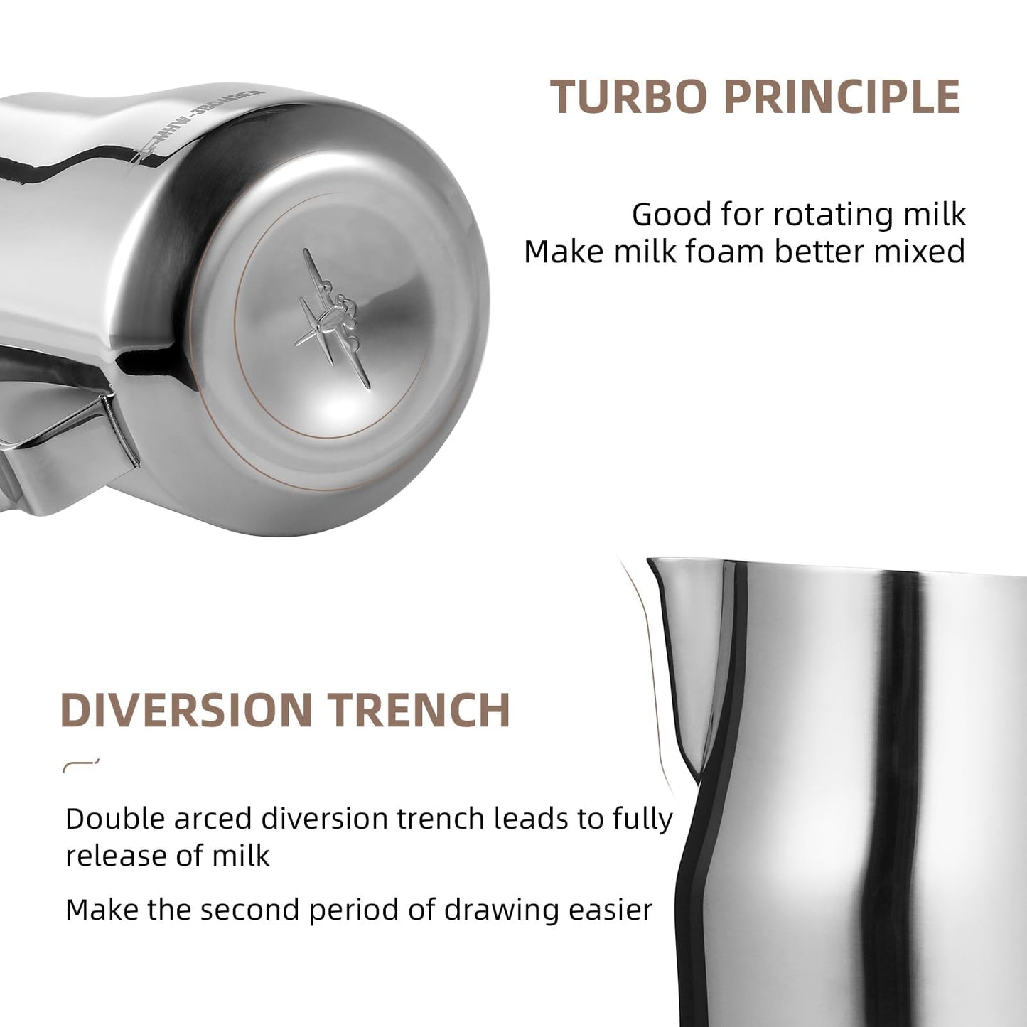 MHW-3BOMBER Milk Frothing Pitcher 450ml/15.2oz Milk Frother Cup Espresso Steaming Pitcher Stainless Steel Milk Frother Cup Barista Latte Art Round Spout Milk Jug P6001S