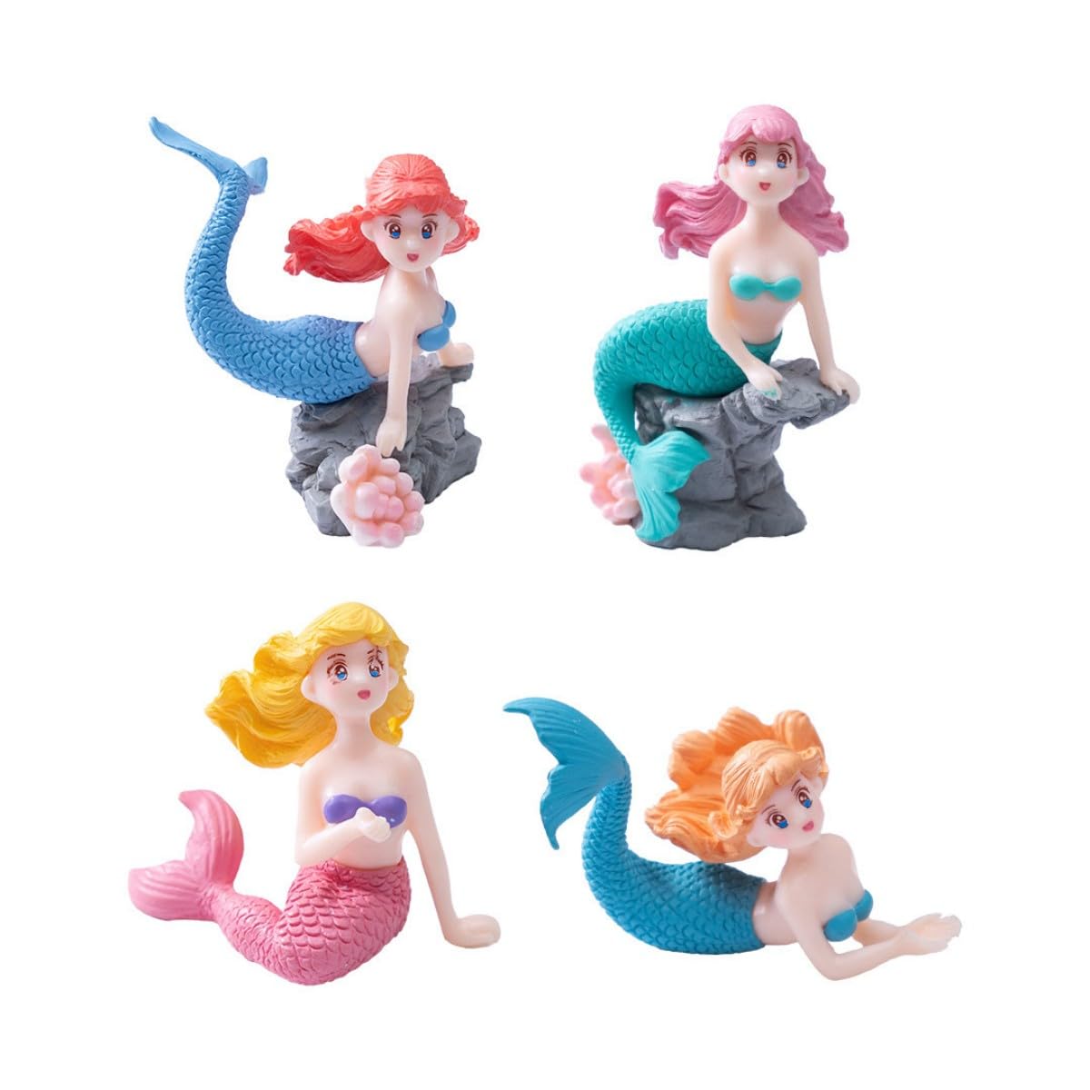 Mermaid Fairy Garden Accessories,Miniature Mermaid Figurines for Crafts, Terrarium, Miniature Moss Landscape Decorations, Birthday Cake Decoration, Car Decor, Party Supplies, Ideal Gifts, 4 Pcs
