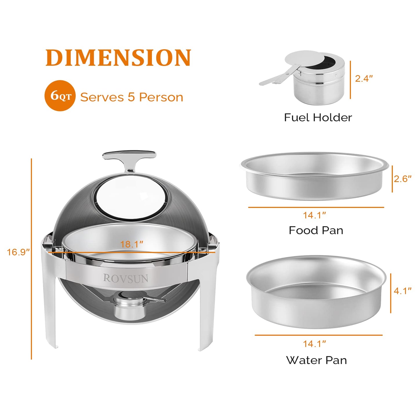 ROVSUN Roll Top Chafing Dish Buffet Set,6 QT Round Stainless Steel Chafer for Catering,Buffet Servers and Warmers Set with Glass Window for Weddings Party