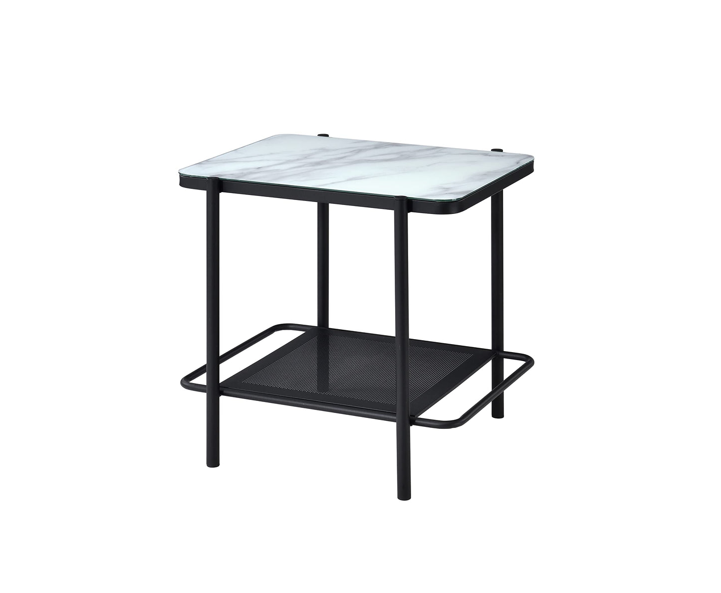Furniture of America Basil Industrial Faux Marble Top Steel 2-Piece Coffee and End Tables Set with Open Shelves, Black and White