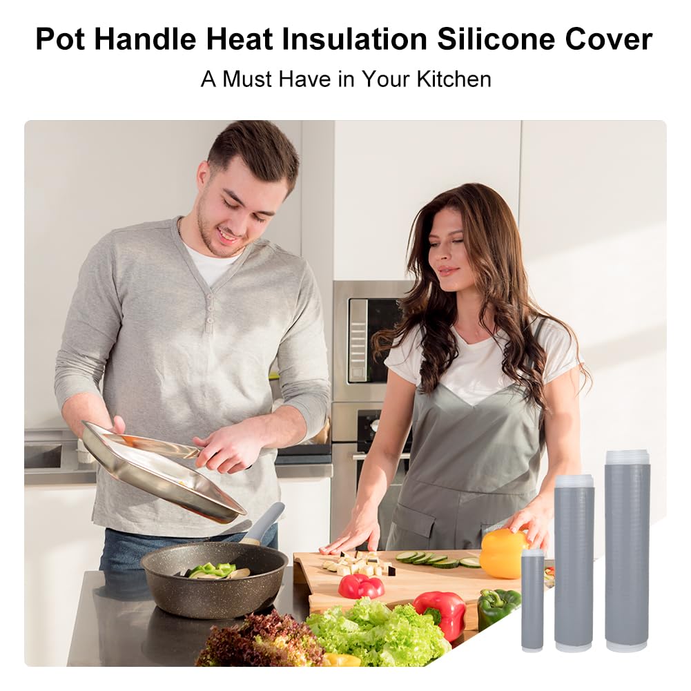 3PCS Pot Handle Heat Insulation Silicon Cover, zxbaers Cast Iron Handle Cover Silicone, Cover Sleeve Pot Silicone Anti-Scald Handle, Grizzly