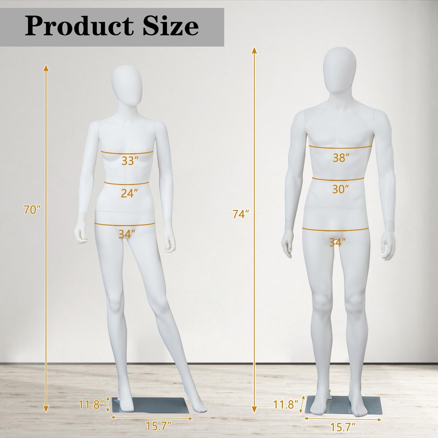 Kinfant Male and Female Mannequin Set - 6Ft Full Body Male and Female Detachable Mannequin with Stand for Clothing Shops, Clothing Design(White)