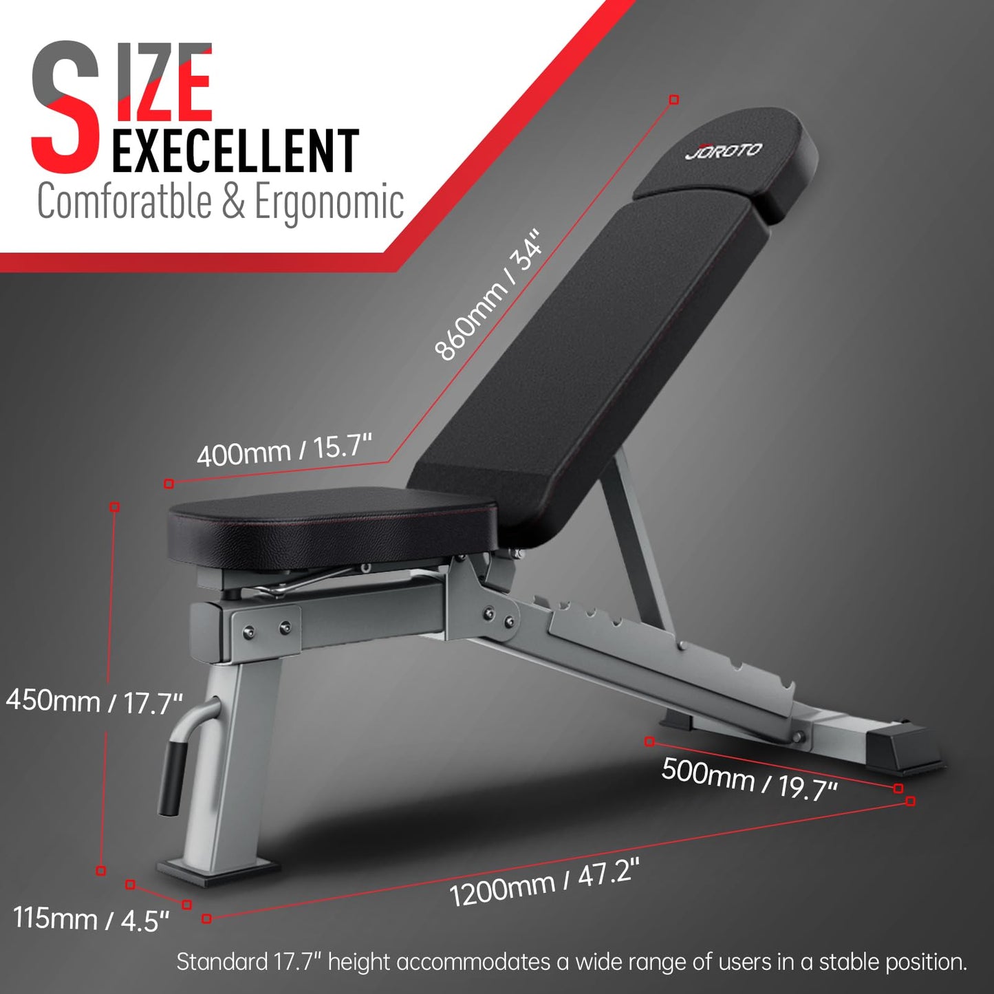 JOROTO Adjustable Weight Bench, 1300LBS Foldable Bench Press Bench of Home Gym Strength Training, Incline Decline Flat Utility Workout Bench with Wheels, Extended Backrest | Multiple Positions