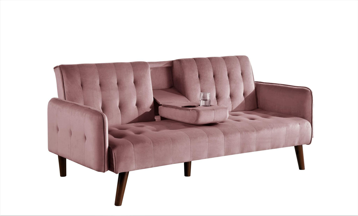 ERYE 72-Inch Linen Tufted Upholstered Futon Sofabed for Bedroom Living Room, Modern Convertible Futon Loveseat Sleeper Sofa Bed with Adjustable Backrest and Cupholders