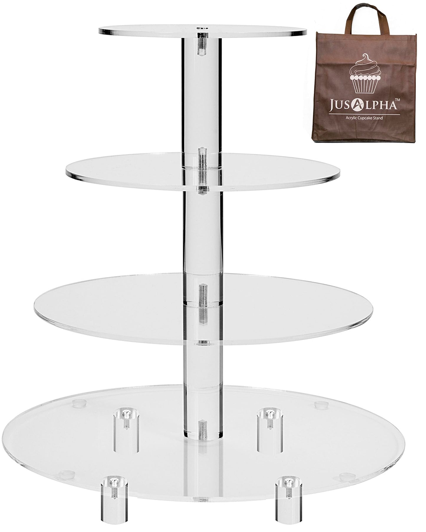 Jusalpha Large 4 Tier Cupcake Stand,Acrylic Round Cake Stand Dessert Tower Tea Party Serving Platter, Cupcake Tree Wedding Party Décor, Stand with Rod Feet (4RF)