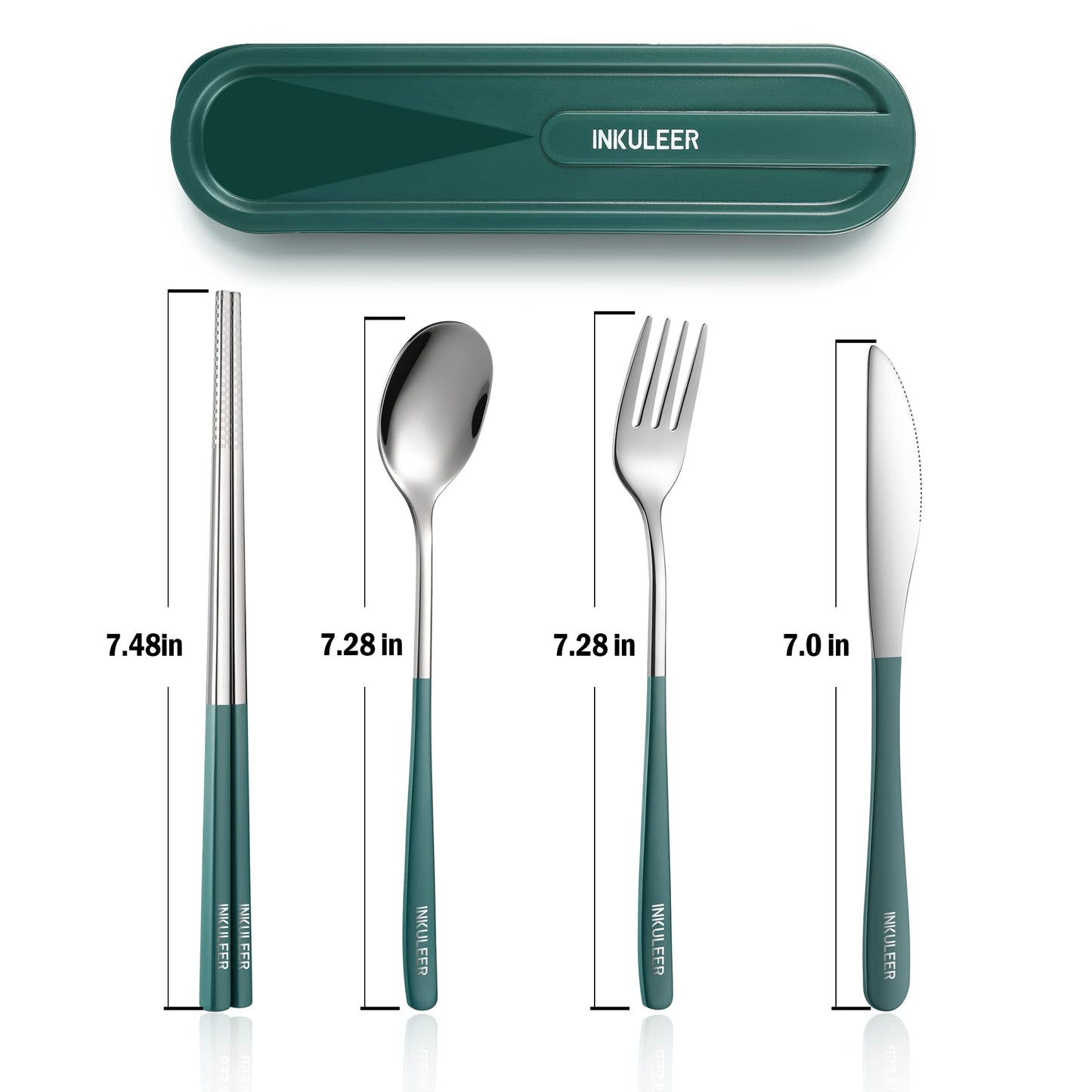 Travel cutlery set, 18/8 stainless steel cutlery, Reusable utensils set with case, Portable Silverware Lunch Box for Camping and Office (Green/knife set)