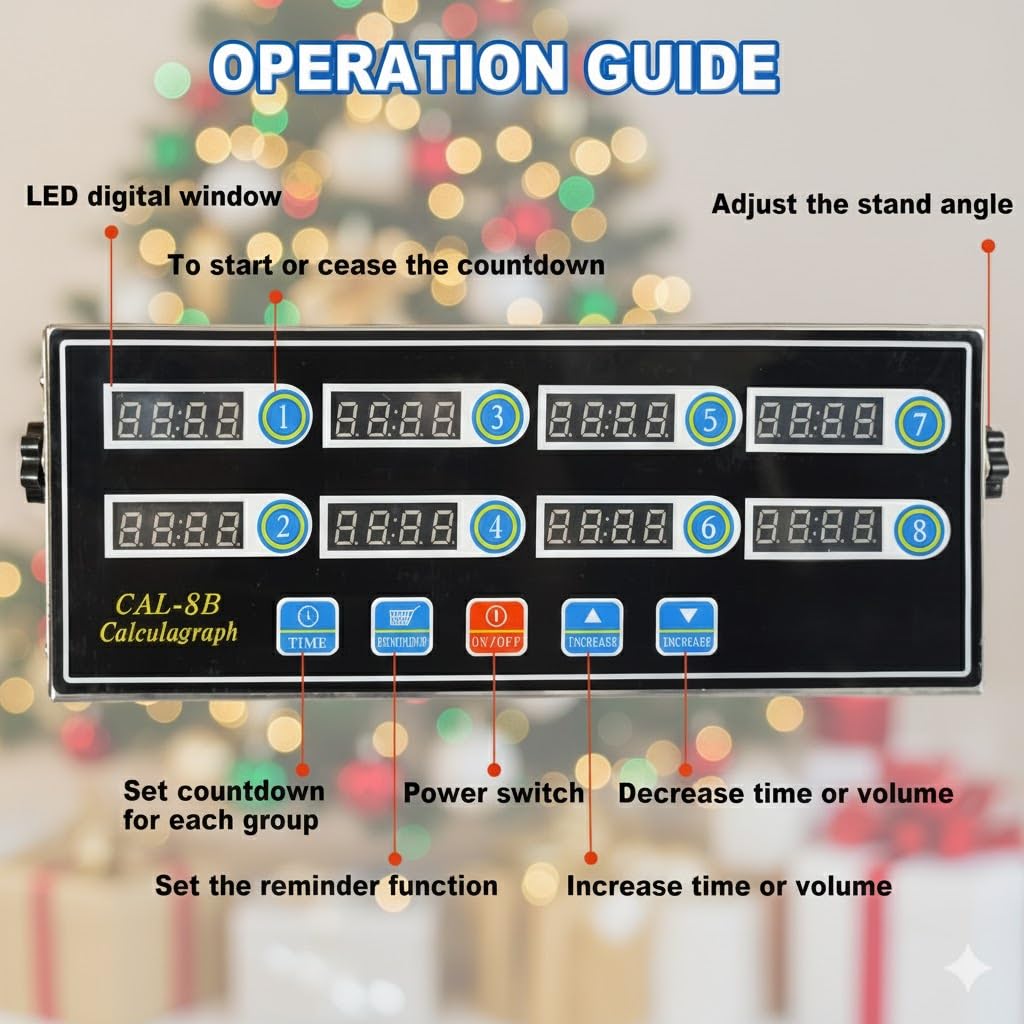 EVEDMOT Commercial 8 Channels Digital Kitchen Timer, Stainless Steel Calculagraph Timer with Loud Alarm for Restaurant, Clock Reminder on Multiple Events