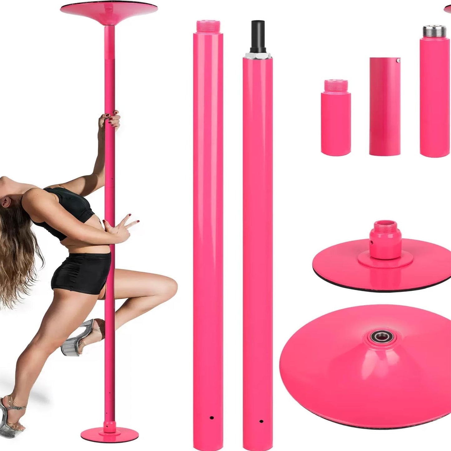Premium Dance Pole Removable Spinning Static Dancing HeavyDuty Steel Pole Adjustable Height,Dancing Pole,Fixed Dance Pole for Home, Portable & Removable Stripper Fitness Pole, Adjustable HEI
