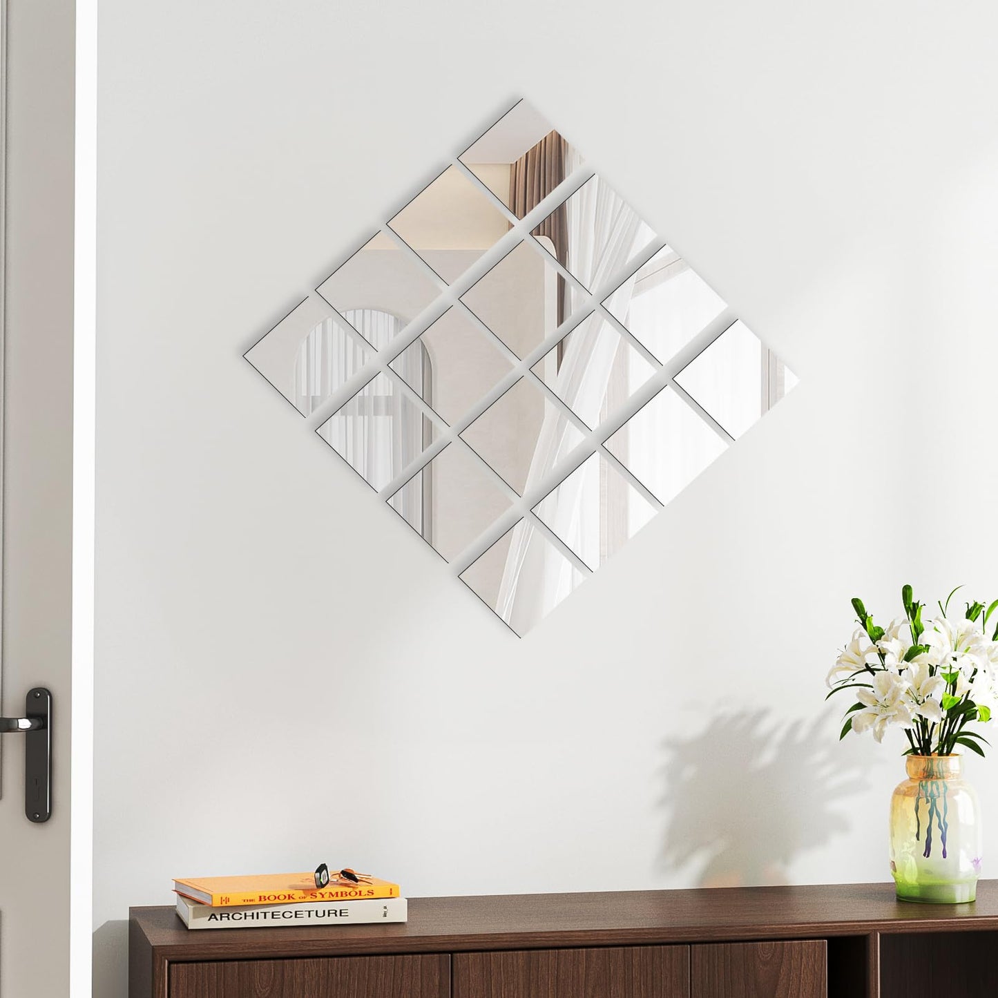 Suwimut 50 Pack Square Glass Mirror Tiles, 4x4 Inch Small Decorative Glass Mirror Squares Bulk for Table Centerpieces, Crafts, Wall, Mosaics, DIY Home Projects, Decorations