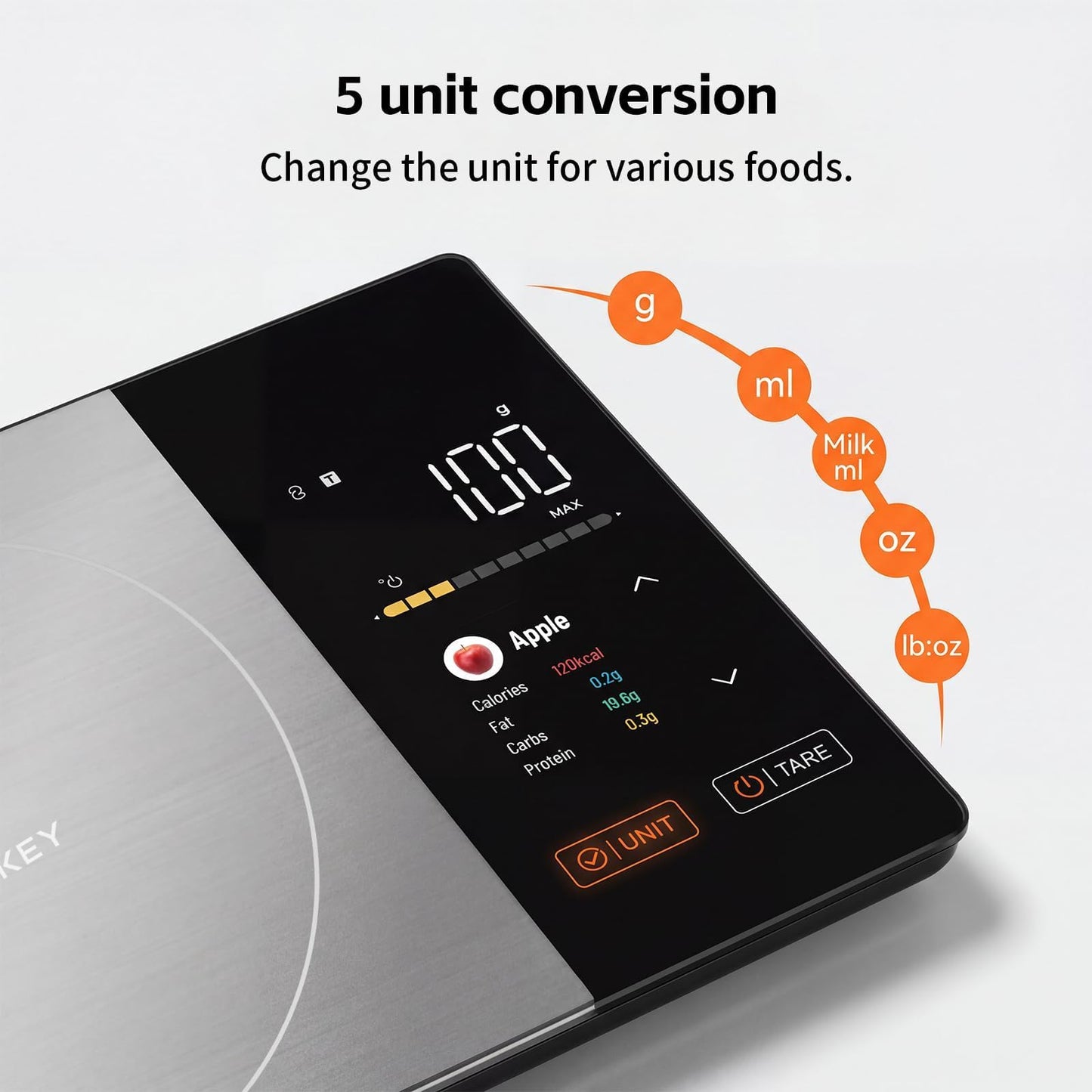 WARMKEY TFT Dual Display Smart Nutrition Scale with App, Tracks Calories, Fat, Carbs & Protein, 1g Precision, 5kg/11lb, 50 Foods 24 Nutrients, for Meal Prep, Keto & Healthy Diet