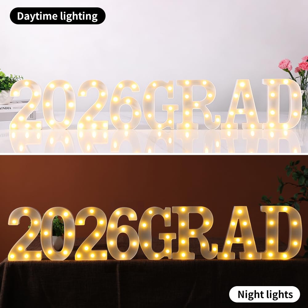 Bomivix 2026 Graduation Decorations – 8 LED Marquee Light-Up Letters,Grad 2026" for Preschool, Kindergarten, School, and College Party Décor